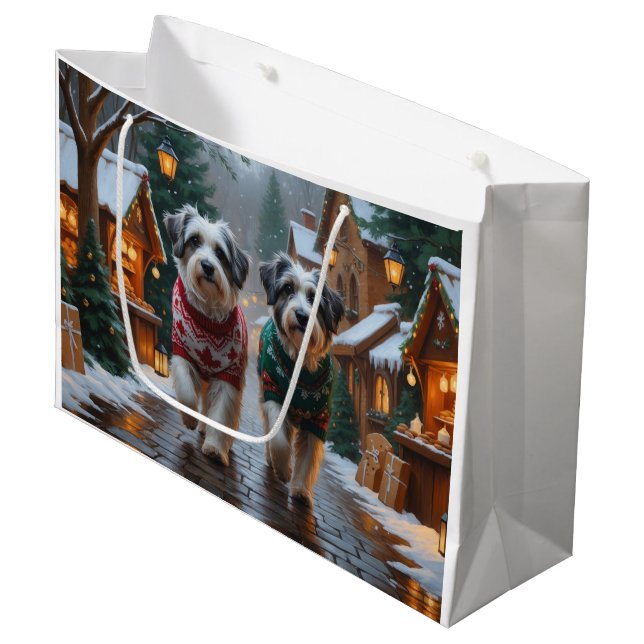 Grand Sac Cadeau Havanese Dogs Christmas Snow Holiday  (Devant Angle)