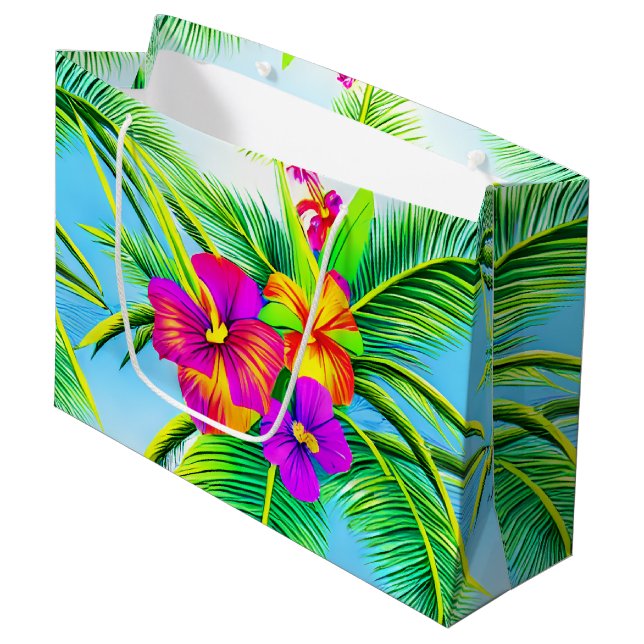 Grand Sac Cadeau Hawaï Tropical Motif sans couture (Devant Angle)