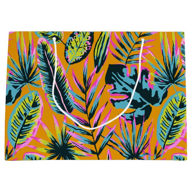Grand Sac Cadeau Hawaiian Tropical Feuilles Et Plante Imprimer Moti (Devant)