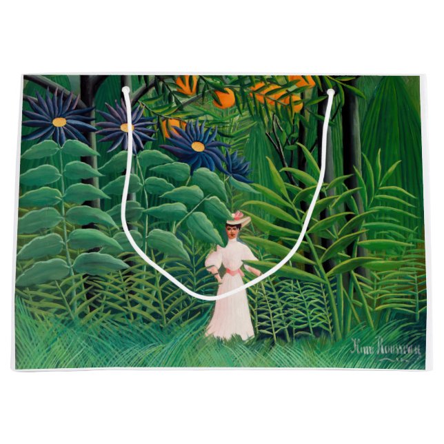 Grand Sac Cadeau Henri Rousseau - Une femme marche dans une forêt e (Devant)