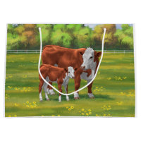 Hereford Cow & Cute Calf dans les pâturages d'été