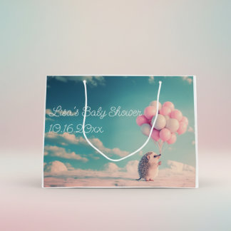 Grand Sac Cadeau Hérisson mignon avec ballons d'anniversaire, perso