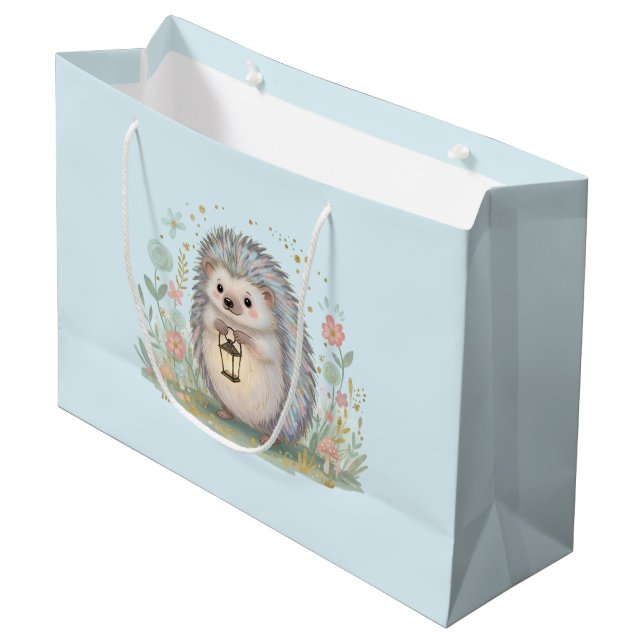Grand Sac Cadeau Hérisson mignon avec lanterne (Devant Angle)