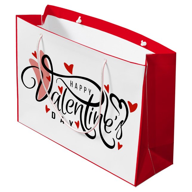 Grand Sac Cadeau Heureuse Sainte-Valentin (A beautifully designed Valentine's Day gift bag with elegant typography and playful heart motifs. )