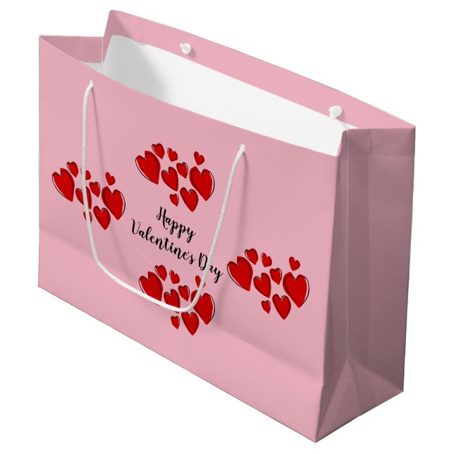 Grand Sac Cadeau Heureuse Sainte-Valentin rose (Devant Angle)