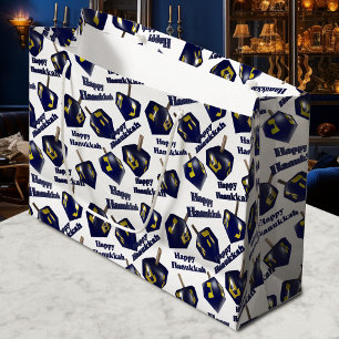 Grand Sac Cadeau Heureux Hanoukka tournoyant Dreidel