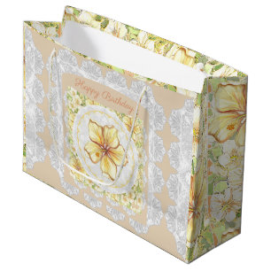 Grand Sac Cadeau Hibiscus & dentelle JAUNE