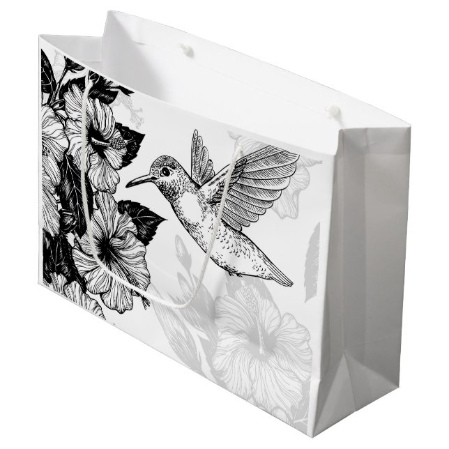 Grand Sac Cadeau Hibiscus et colibri (Devant Angle)