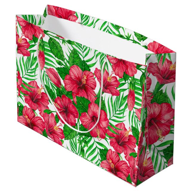 Grand Sac Cadeau Hibiscus et palmiers feuilles (Dos Angle)