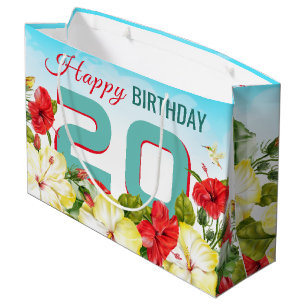 Grand Sac Cadeau Hibiscus Hawaiian Tropical Personnalisé Anniversai