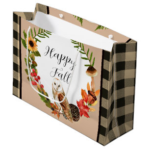 Grand Sac Cadeau Hibou et nature avec texte personnalisable