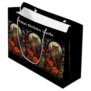 Grand Sac Cadeau Hibou la nuit avec un anniversaire de pleine lune