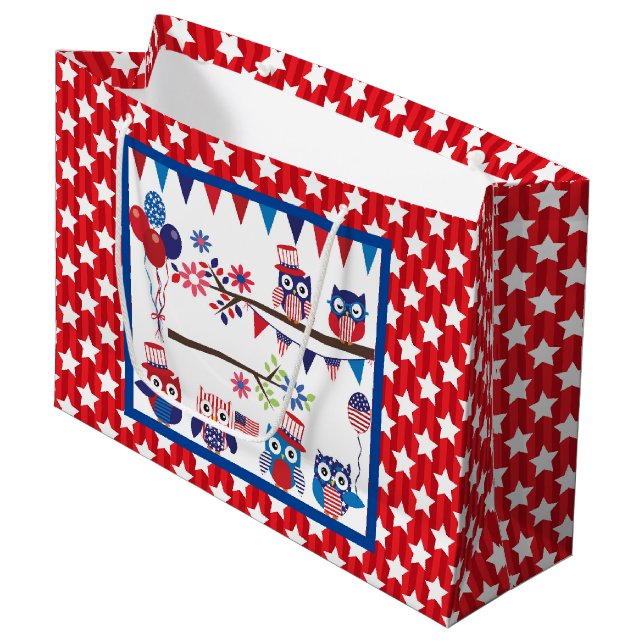 Grand Sac Cadeau Hiboux Patriotes (Devant Angle)