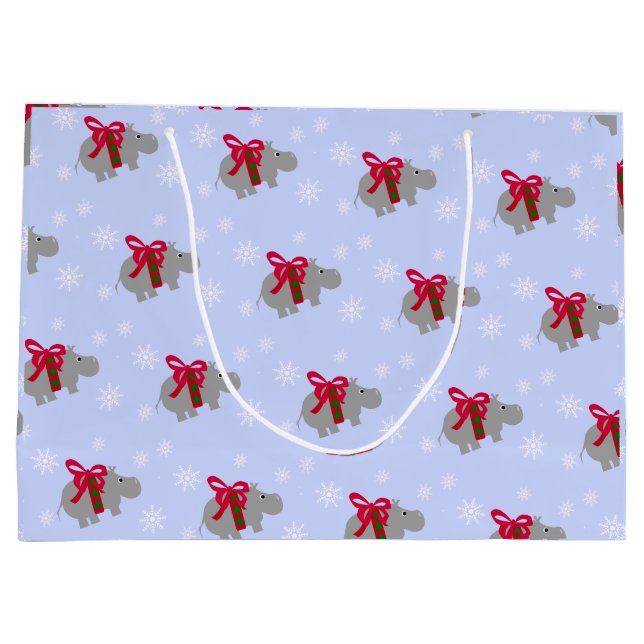 Grand Sac Cadeau Hippopotame de Noël de vacances (Dos)