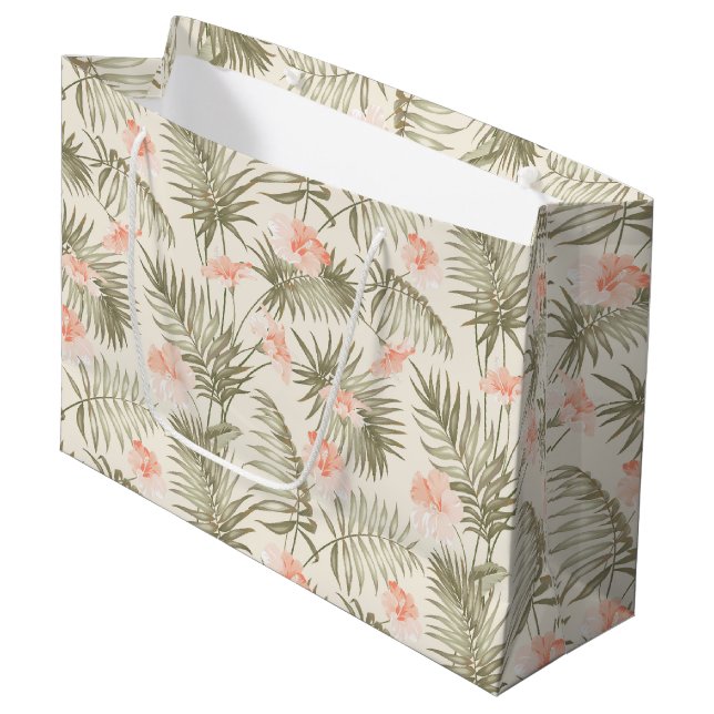 Grand Sac Cadeau Hisbiscus Tropical Palm Tree Motif (Devant Angle)