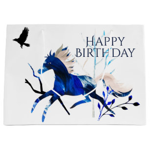Grand Sac Cadeau Hivernal Pony et Cheval du Corbeau Joyeux Annivers