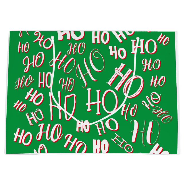 Grand Sac Cadeau HO HO HO Texte de Noël motif blanc vert rouge (Devant)