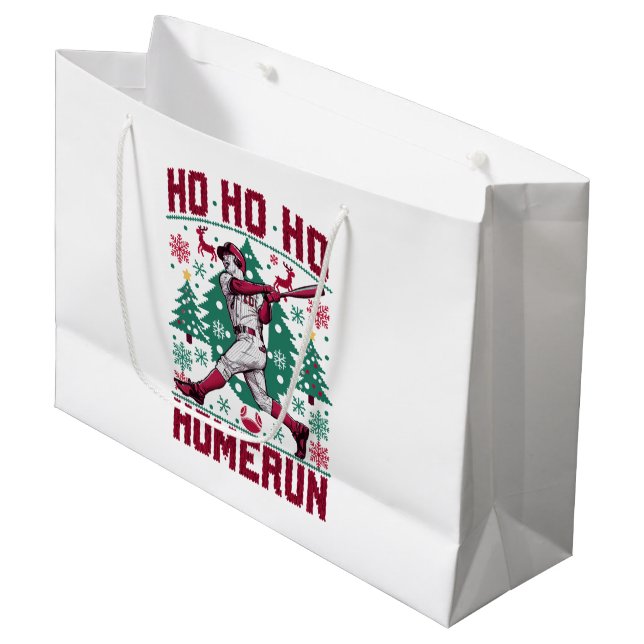 Grand Sac Cadeau Ho Ho Homerun Baseball Laid Christmas Sweat (Devant Angle)