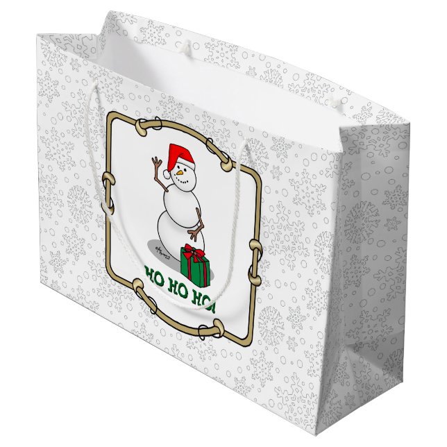 Grand Sac Cadeau Ho Ho Joyeux Noël Père Noël mignonne Snowman (Dos Angle)