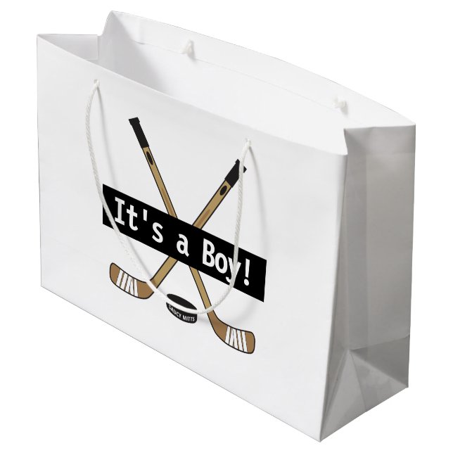 Grand Sac Cadeau Hockey Bébé C'est un garçon fille Bâtons de Hockey (Dos Angle)