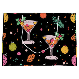 Grand Sac Cadeau Holiday Martinis Retro avec Bright Abstract Design
