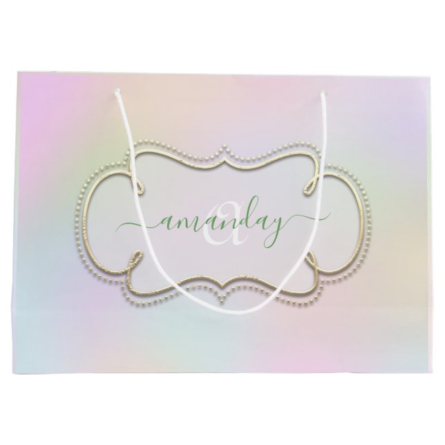 Grand Sac Cadeau Holographe encadré Monogramme royal Princesse rose (Dos)