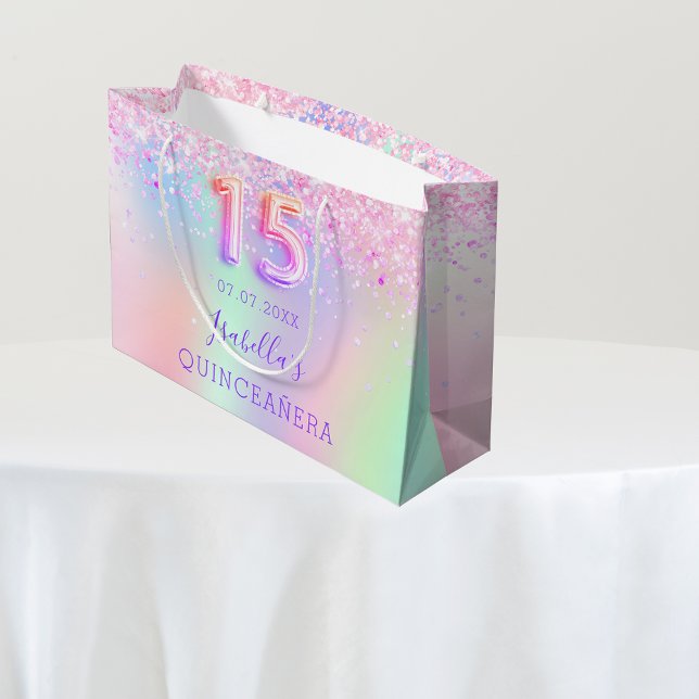 Grand Sac Cadeau Holographe rose violet Quinceanera (Créateur téléchargé)
