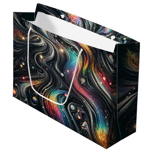 Grand Sac Cadeau Holographique Parties scintillant arc-en-ciel les  (Devant Angle)