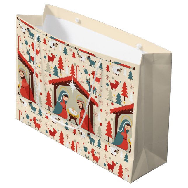 Grand Sac Cadeau Holy Night Nativity Christmas Gift Bag (Devant Angle)