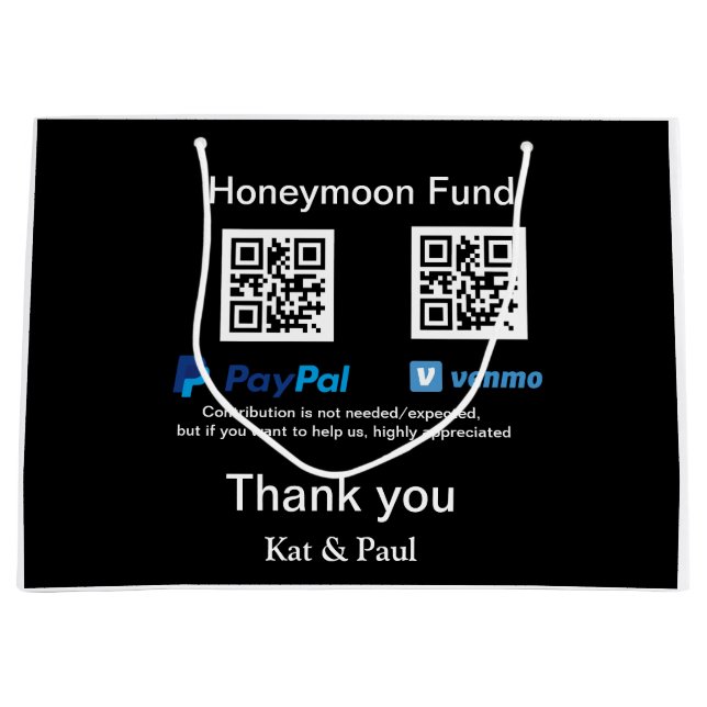 Grand Sac Cadeau Honeymoon Fund PayPal Venmo QR code Merci (Devant)