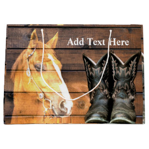 Grand Sac Cadeau Horse Cowboy Boots Rustic Barque