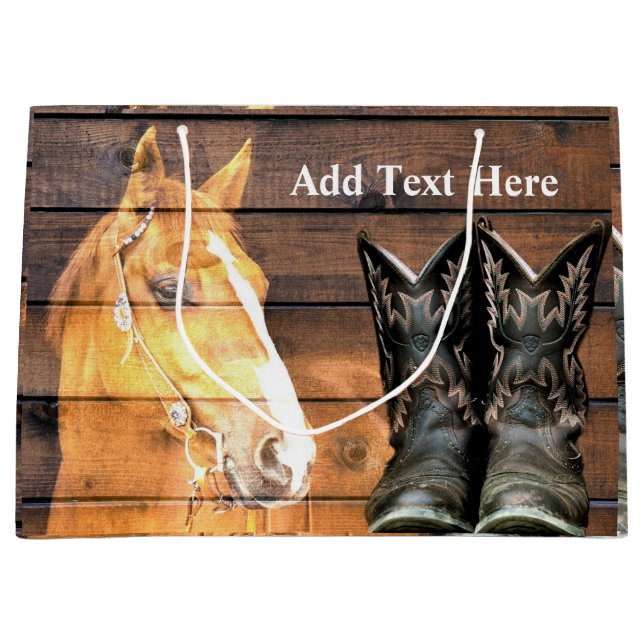 Grand Sac Cadeau Horse Cowboy Boots Rustic Barque (Devant)