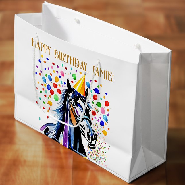 Grand Sac Cadeau Horse fête d'anniversaire thématique drôle (Horse themed birthday party funny elegant large gift bag)