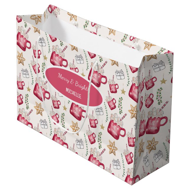 Grand Sac Cadeau Hot Cocoa Holiday Party Watercolor Art (Devant Angle)