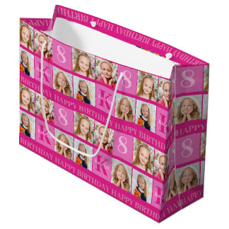 Grand Sac Cadeau Hot rose Fille Anniversaire Collage photo personna