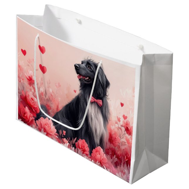 Grand Sac Cadeau Hound afghan avec Roses - Saint Valentin (Devant Angle)
