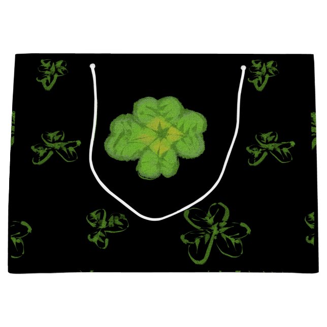 Grand Sac Cadeau Housse à quatre feuilles Noir (Devant)