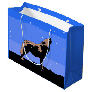 Grand Sac Cadeau Howling Wolf en hiver - Art faunique original