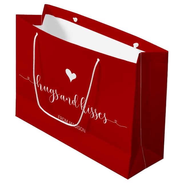 Grand Sac Cadeau Hugs et baisers Saint Valentin (Devant Angle)