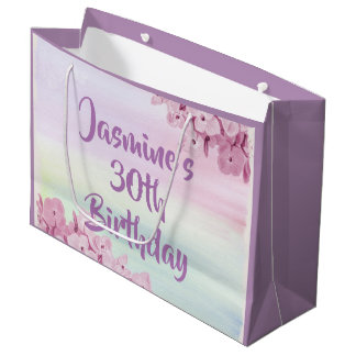 Grand Sac Cadeau Hydrangea Aquarelle Rose Pastel Élégant