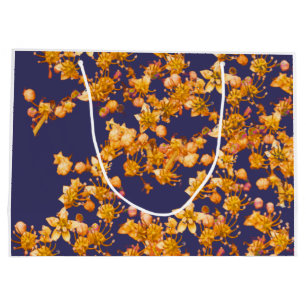 Grand Sac Cadeau Hydrangea orange et marine