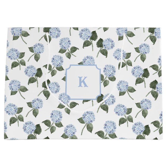 Grand Sac Cadeau Hydrangeas Bleus en Fleur (Devant)