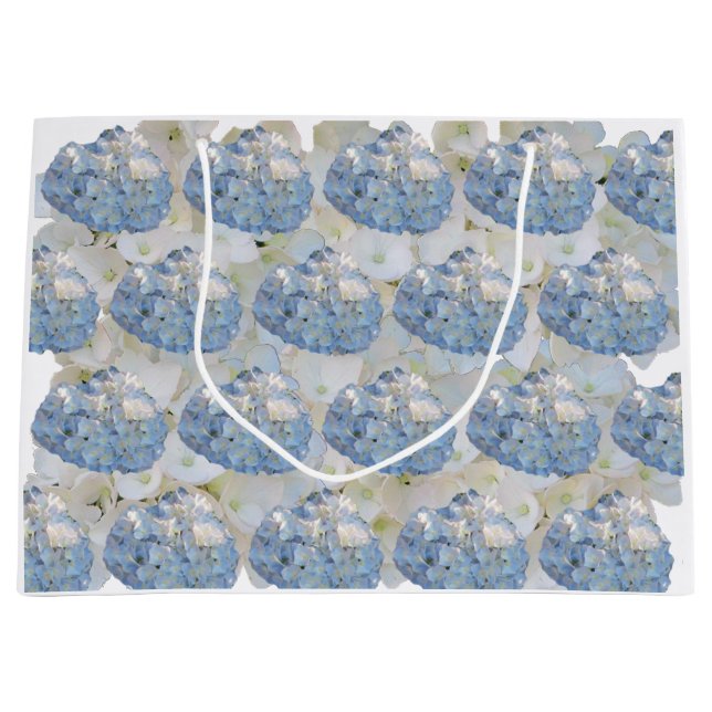 Grand Sac Cadeau Hydrangeas Élégants Bleus et Blancs (Devant)