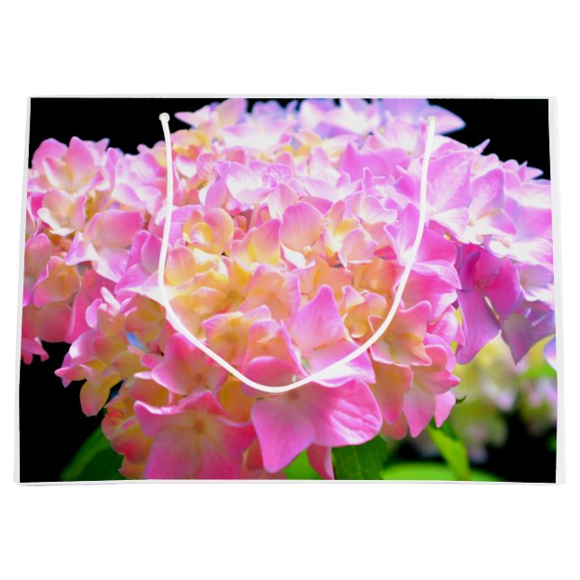 Grand Sac Cadeau Hydrangées rose violet orange (Devant)