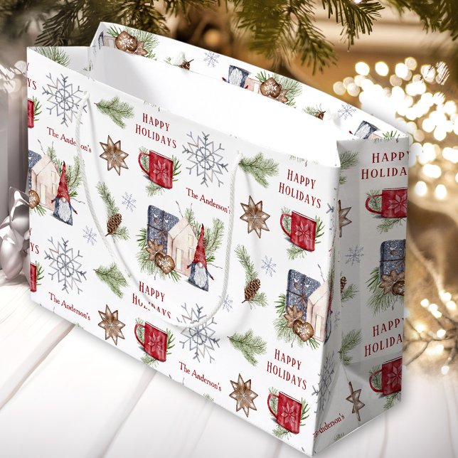 Grand Sac Cadeau Hygge Christmas Gnome Nordic Holidays Nom (Hygge Christmas Gnome Nordic Holidays Name Large Gift Bag)