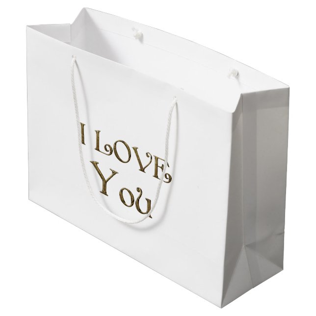 Grand Sac Cadeau I Love You Golden Text Typography Elegant (Dos Angle)