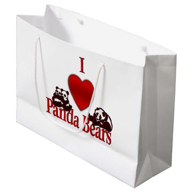 Grand Sac Cadeau I ours panda de coeur (Devant Angle)