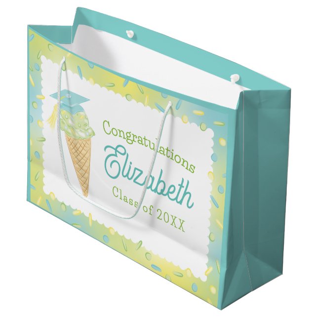 Grand Sac Cadeau Ice Cream Graduation Party Blue Green (Devant Angle)