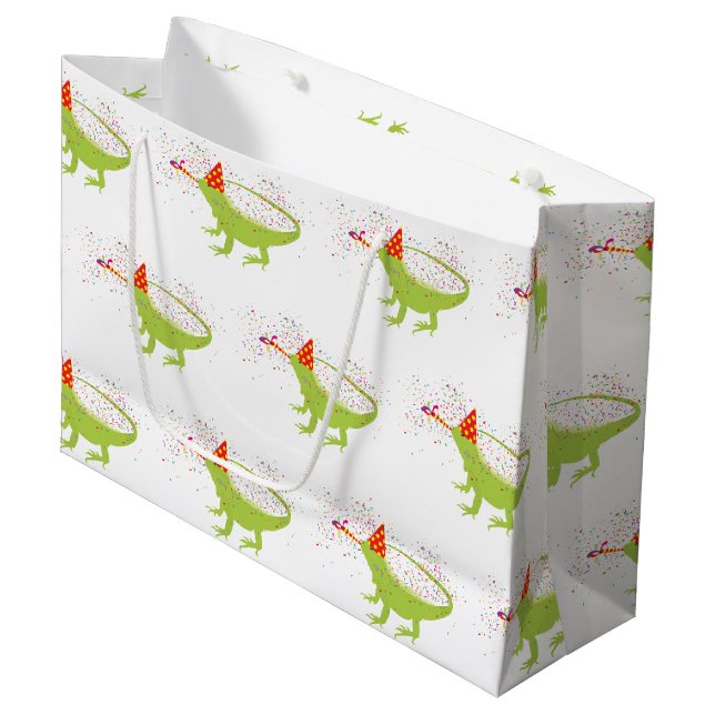 Grand Sac Cadeau Iguana Lizard Fête Animaux ayant une fête (Devant Angle)