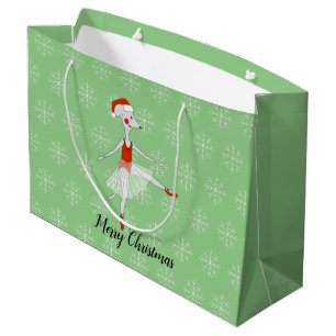 Grand Sac Cadeau illusima Ballet Souris Noël Flocons de Neige Vert